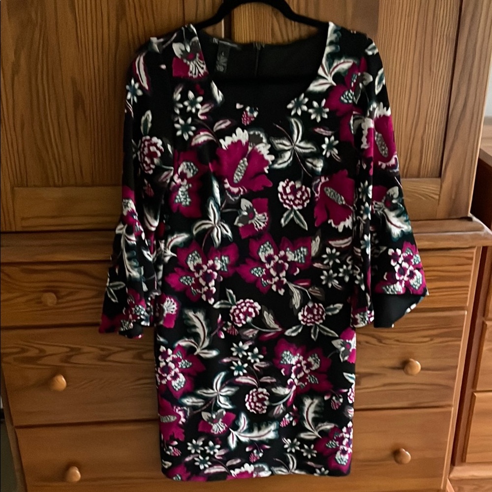 INC International Concepts Black and Pink Long Sleeve Dress